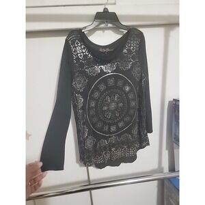 Lucky Brand Graphic Metallic Foil Circle Burst Tee M